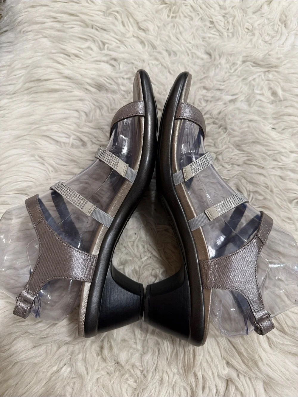 NAOT Innovate Rhinestone Embellished Strappy Sandal Size 10-10.5M Silver Leather